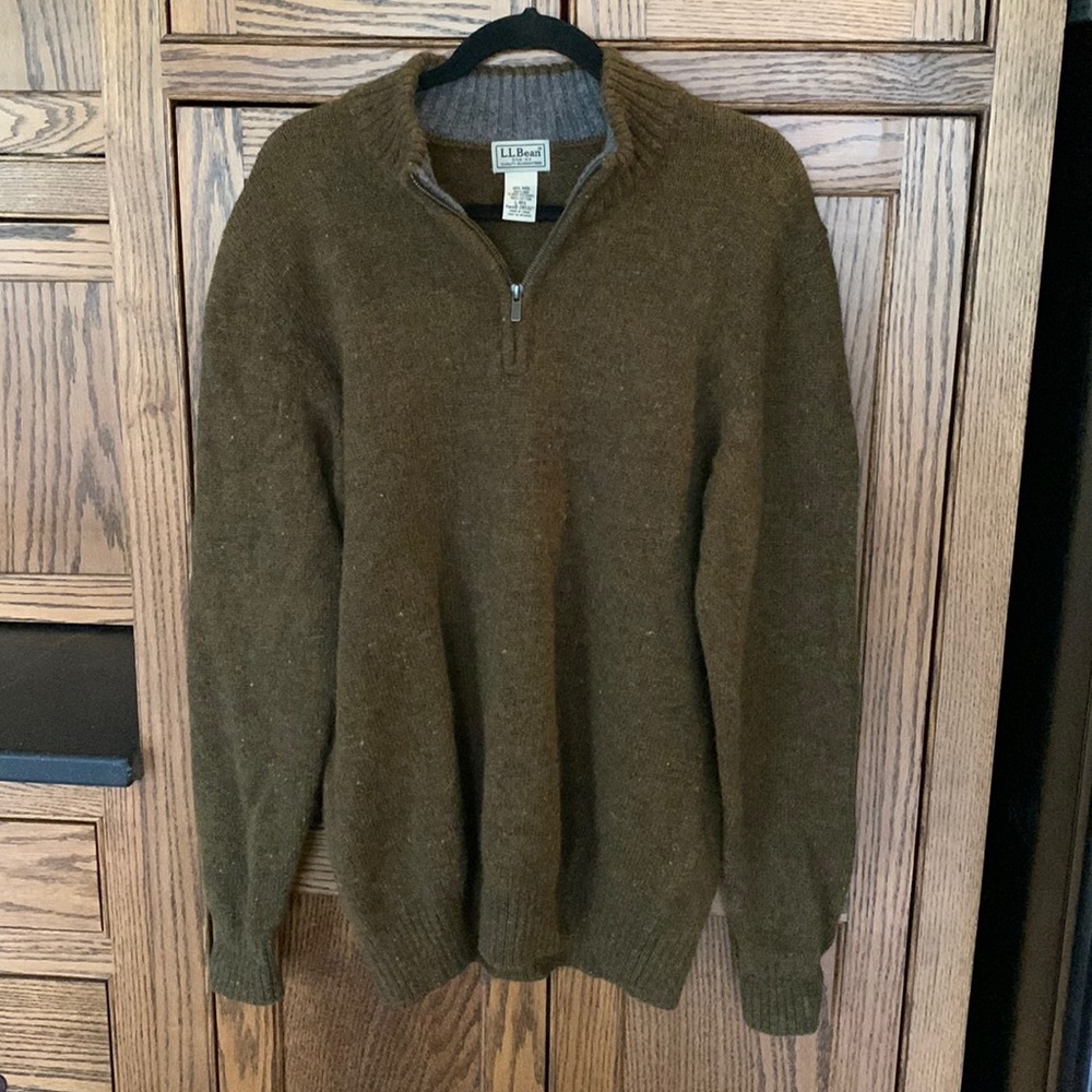 Vintage L.L. Bean | Shetland Wool Sweater Quarter Zip Corduroy Elbow Patches | L